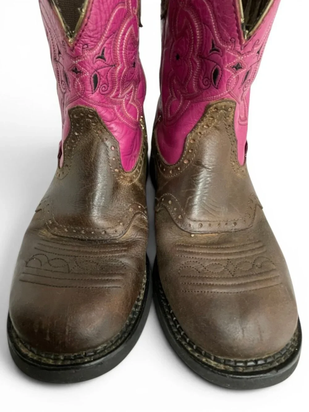 Justin Gypsy Round Toe Brown Leather Pink Western Cowgirl Boots Women's 11 B